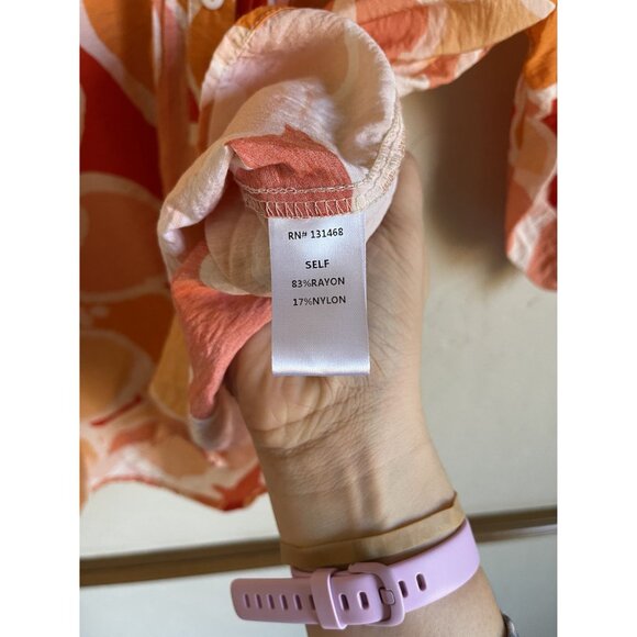 FATE Ali Desert Print Size Small Orange Red Pink Ruffle 3/4 Sleeve Blouse Top Ra - Picture 8 of 8
